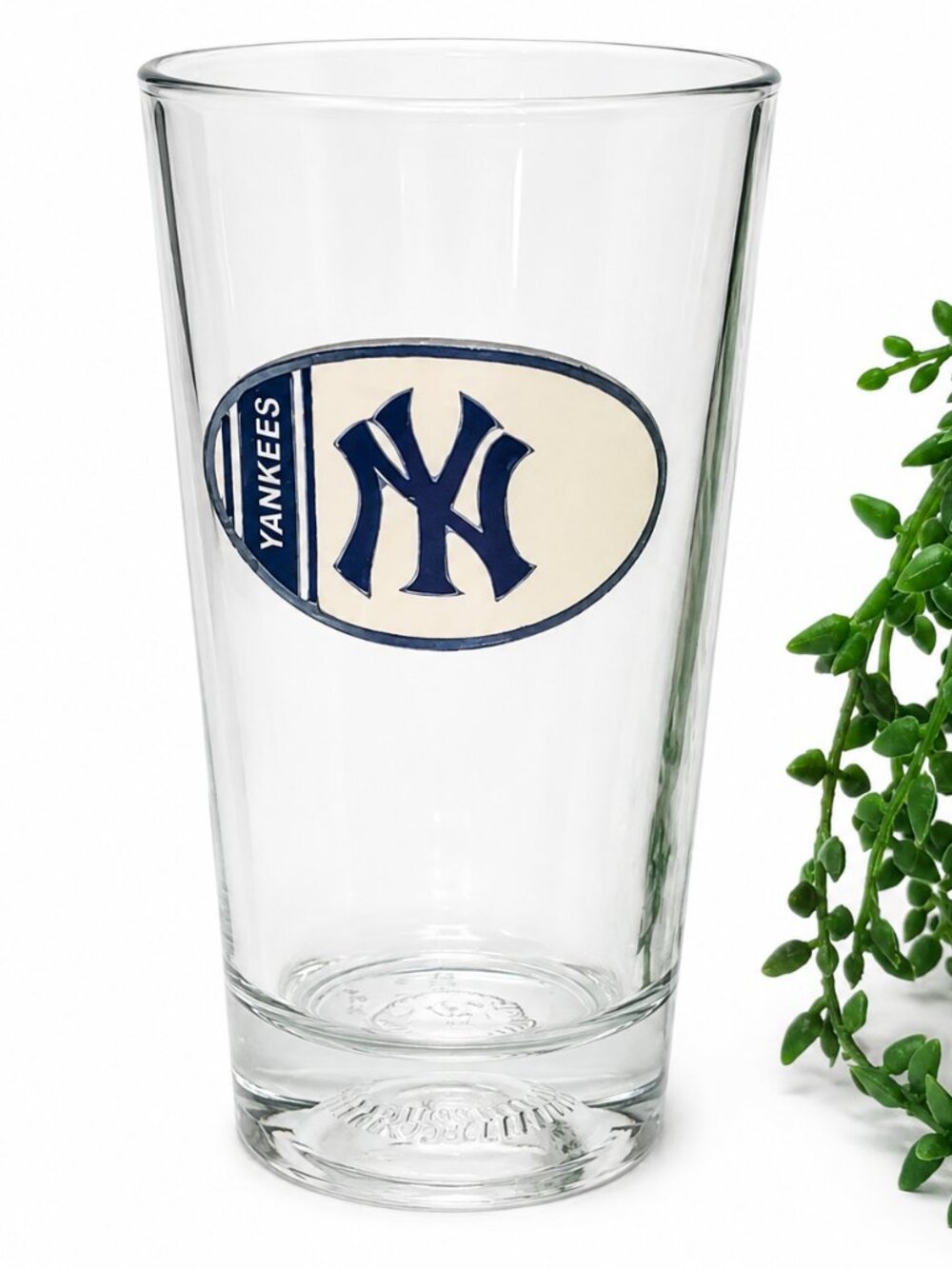 NY Yankees Gray and Blue Drinkware Glass with Iconic Logo